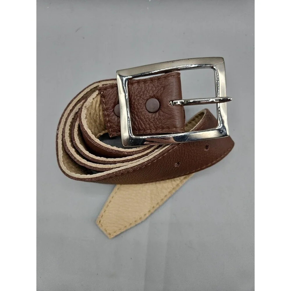Crescent Reversible Brown Tan Soft Leather Belt Size 36 Hand Made In USA 1.5